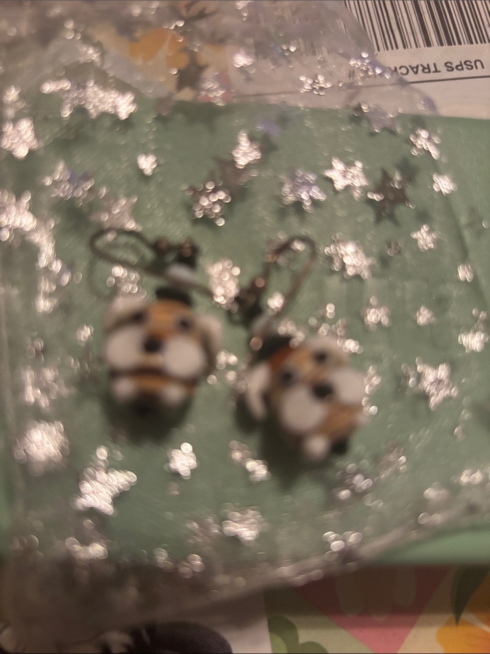 Small Pets Corgi Plush Pup dangly earrings - White and Brown